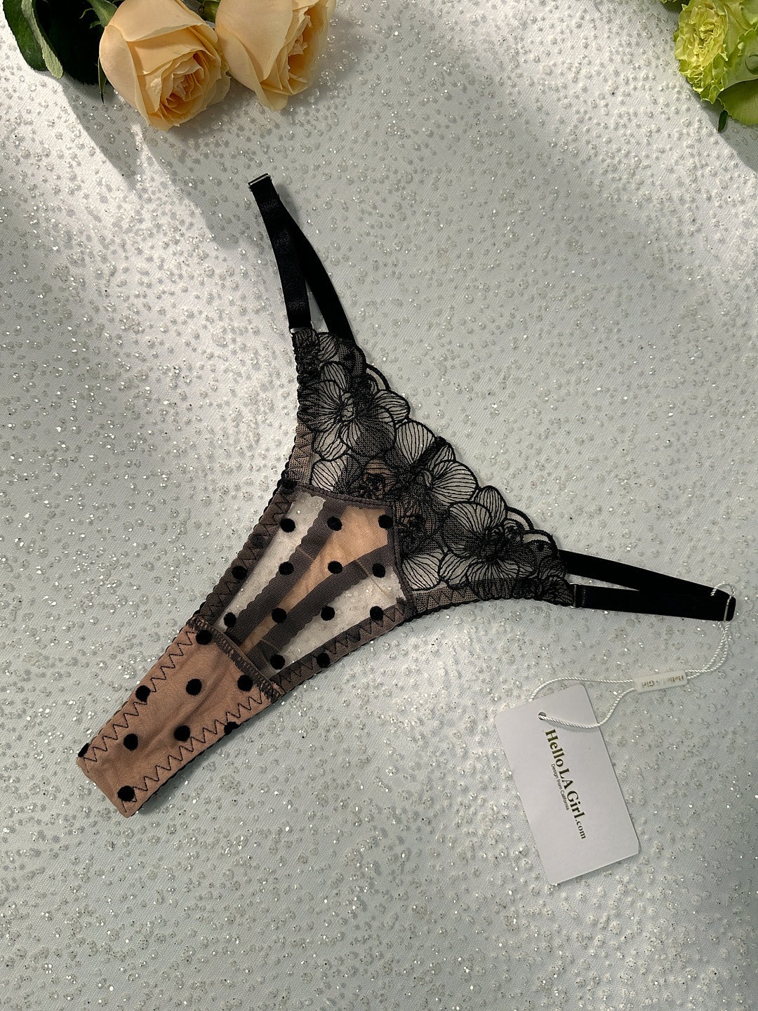 Black Lace Polka Dot Lingerie Set With Soft Cups And Straps Hello.LA.Girl